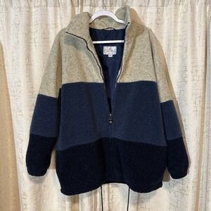 Coat Collectibles Fleece Jacket Men's Medium Blue Tan Black Good Colorblock Zip